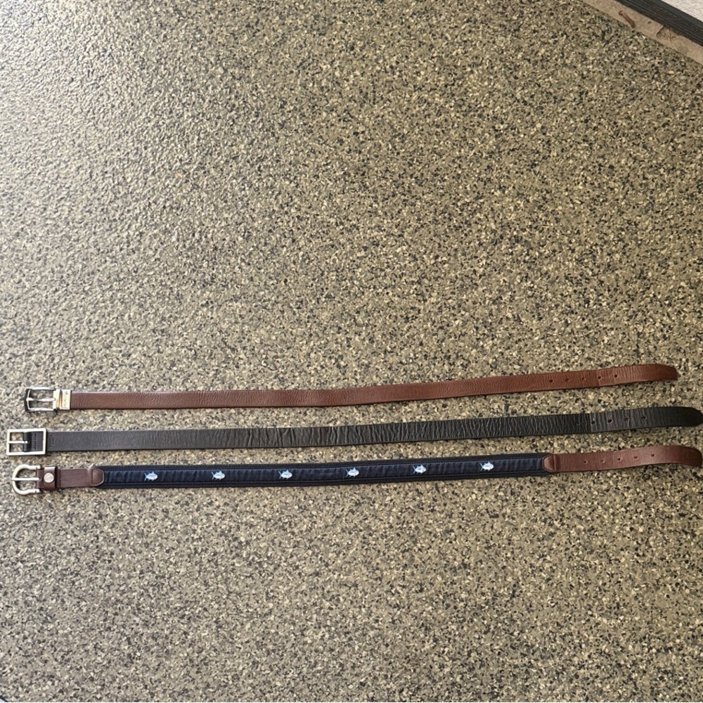 Set of 3 men’s size 36 belts: Brown, Black Leather & Southern tides fish
